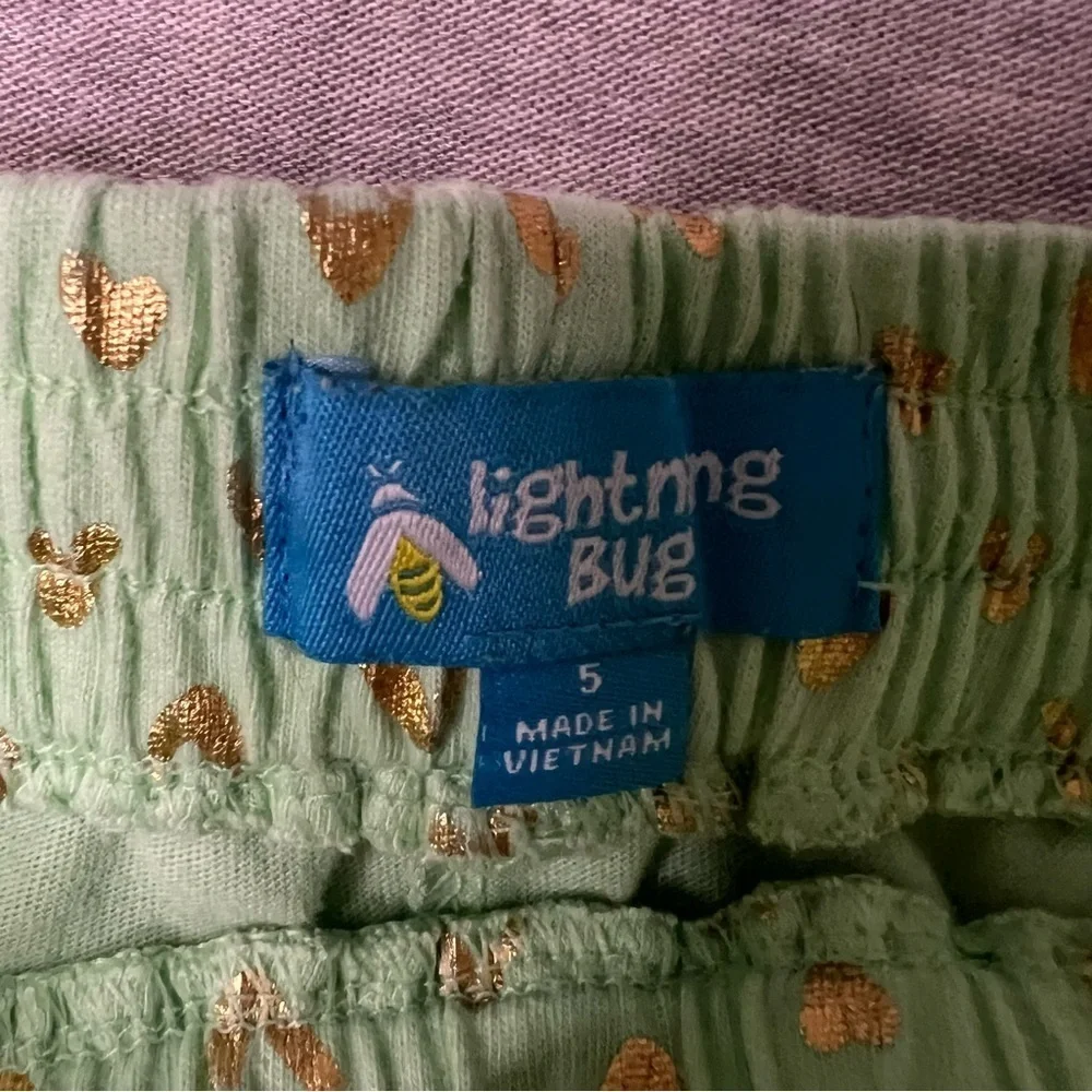 Lightning Bug Green Shorts with Gold Hearts